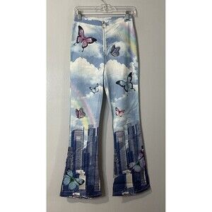 DOLLS KILL Current Mood Modern Utopia Kick Flare Pants Size Small NWT Butterfly
